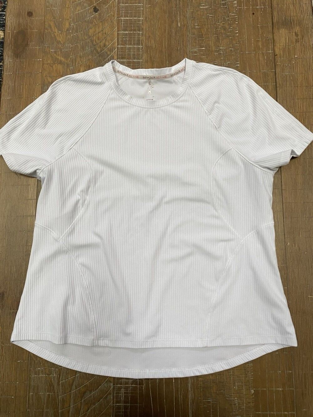 Spyder Active Women's XL White Ribbed Short Sleeve Athletic T-Shirt Gym Workout